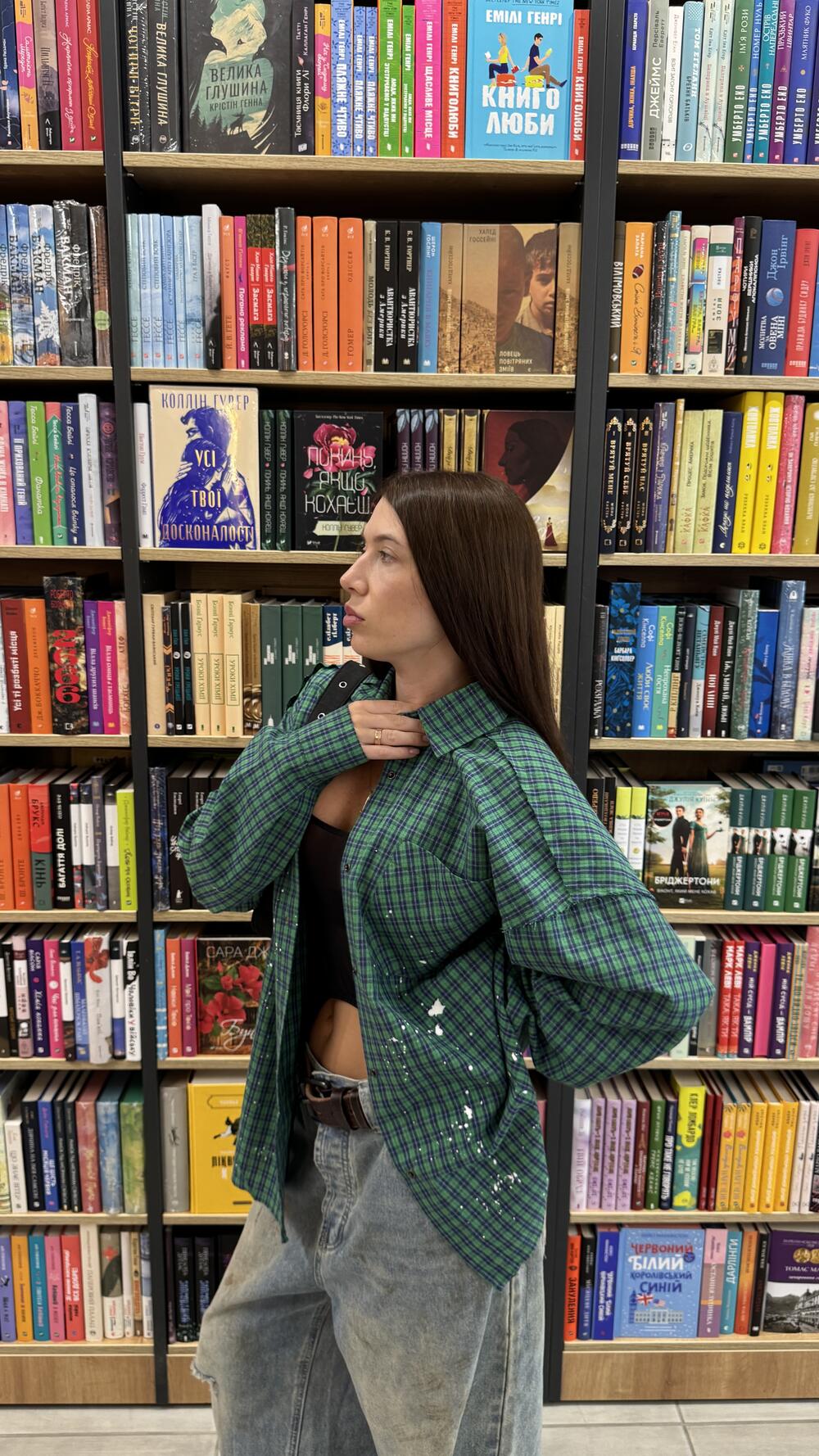 Зелена сорочка у клітинку m/l