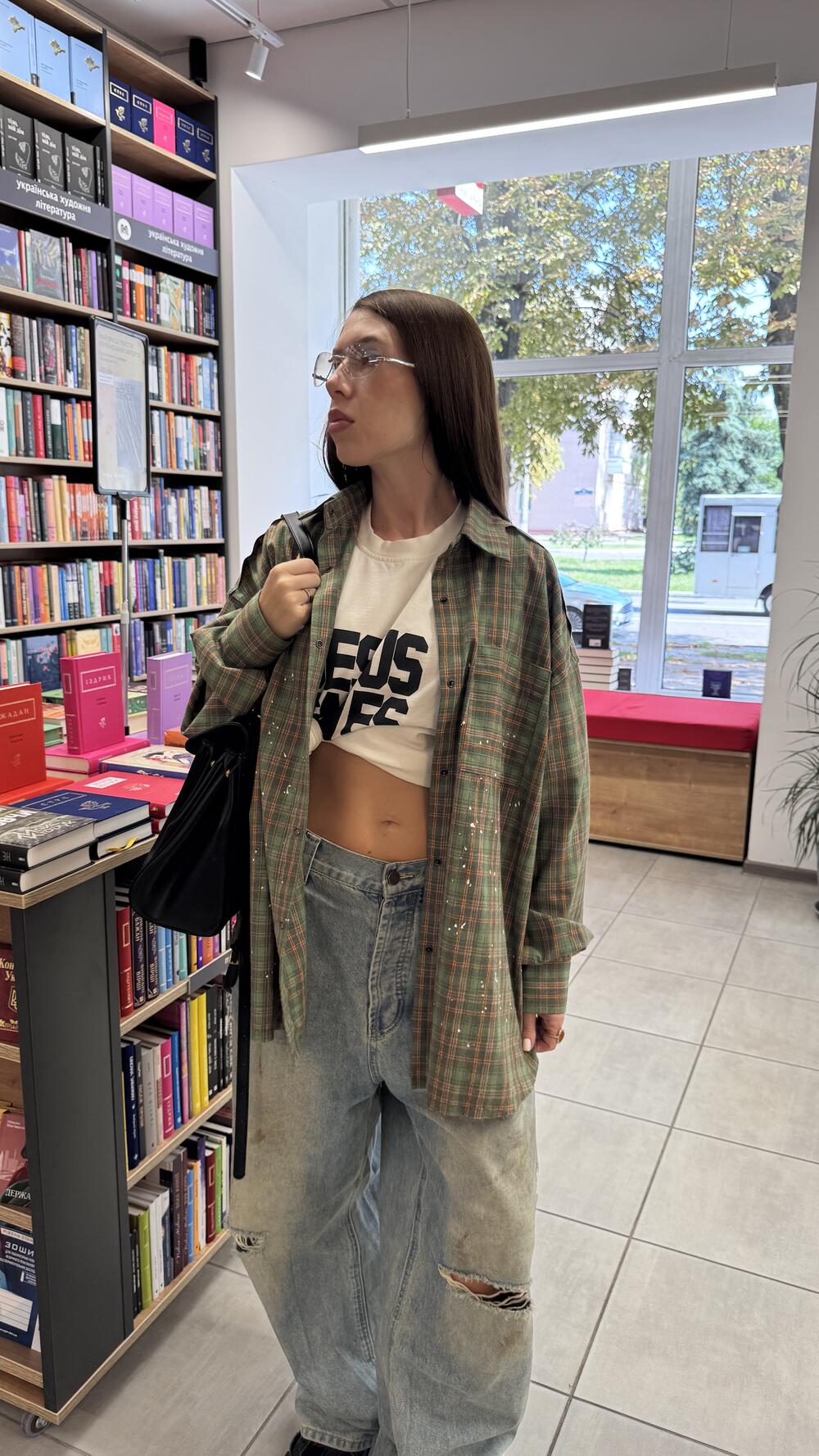 Хакі сорочка у клітинку m/l