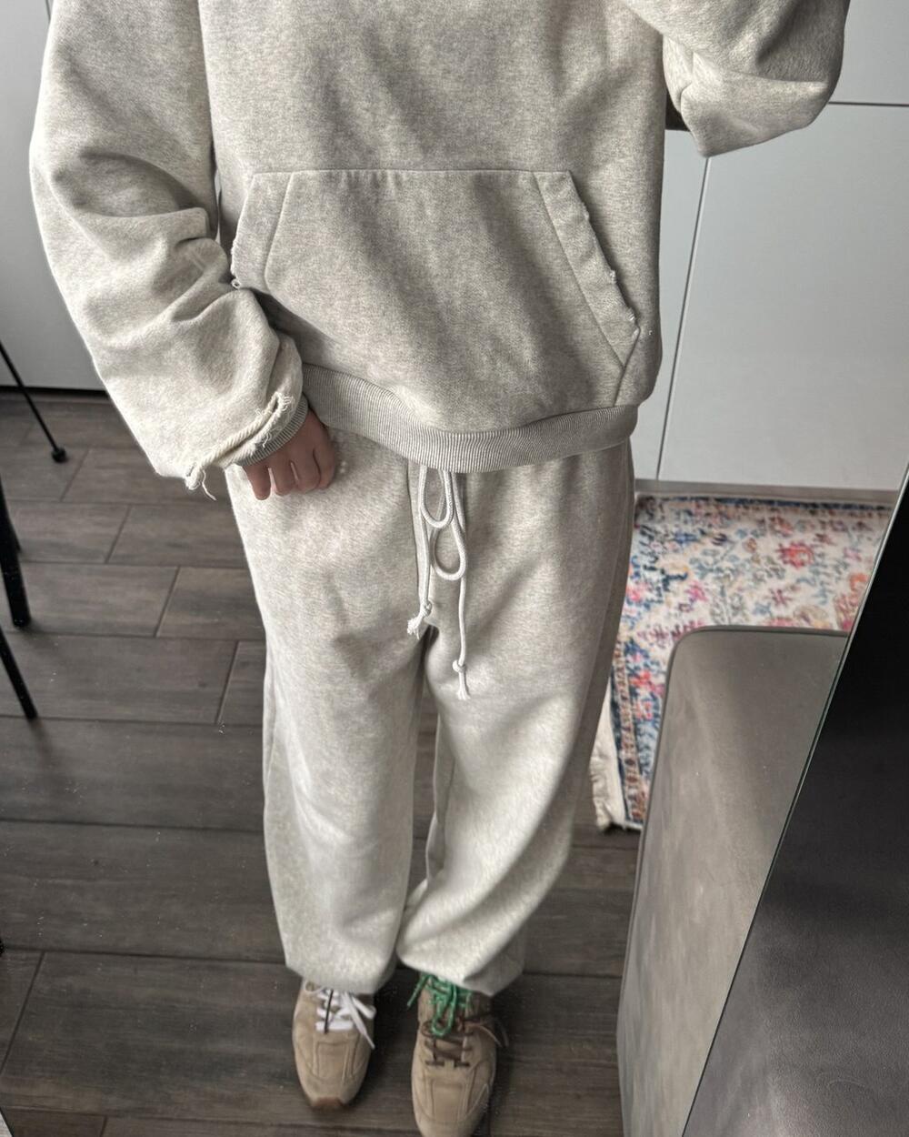 Джогери у теплому відтінку меланжу з мікроначісом 95 см, xs/s