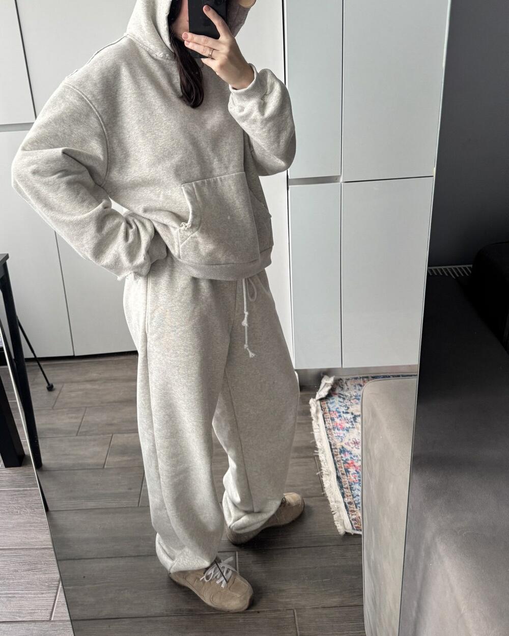 Джогери у теплому відтінку меланжу з мікроначісом 95 см, xs/s