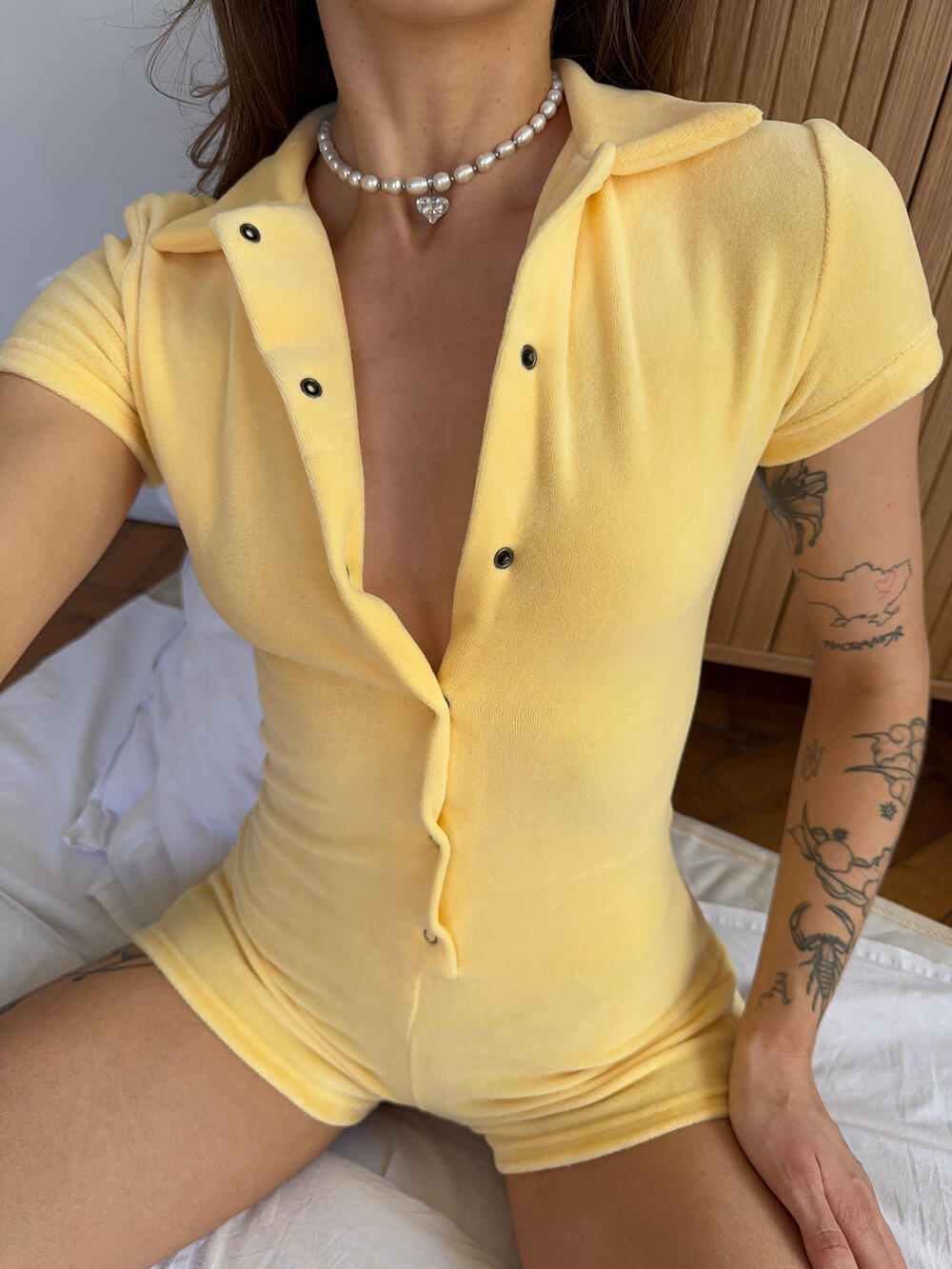 Комбінезон з бавовняного велюру Жовтий, m/l