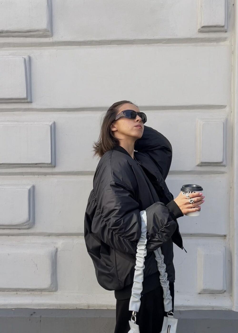 Зимовий бомбер чорний, l/xl