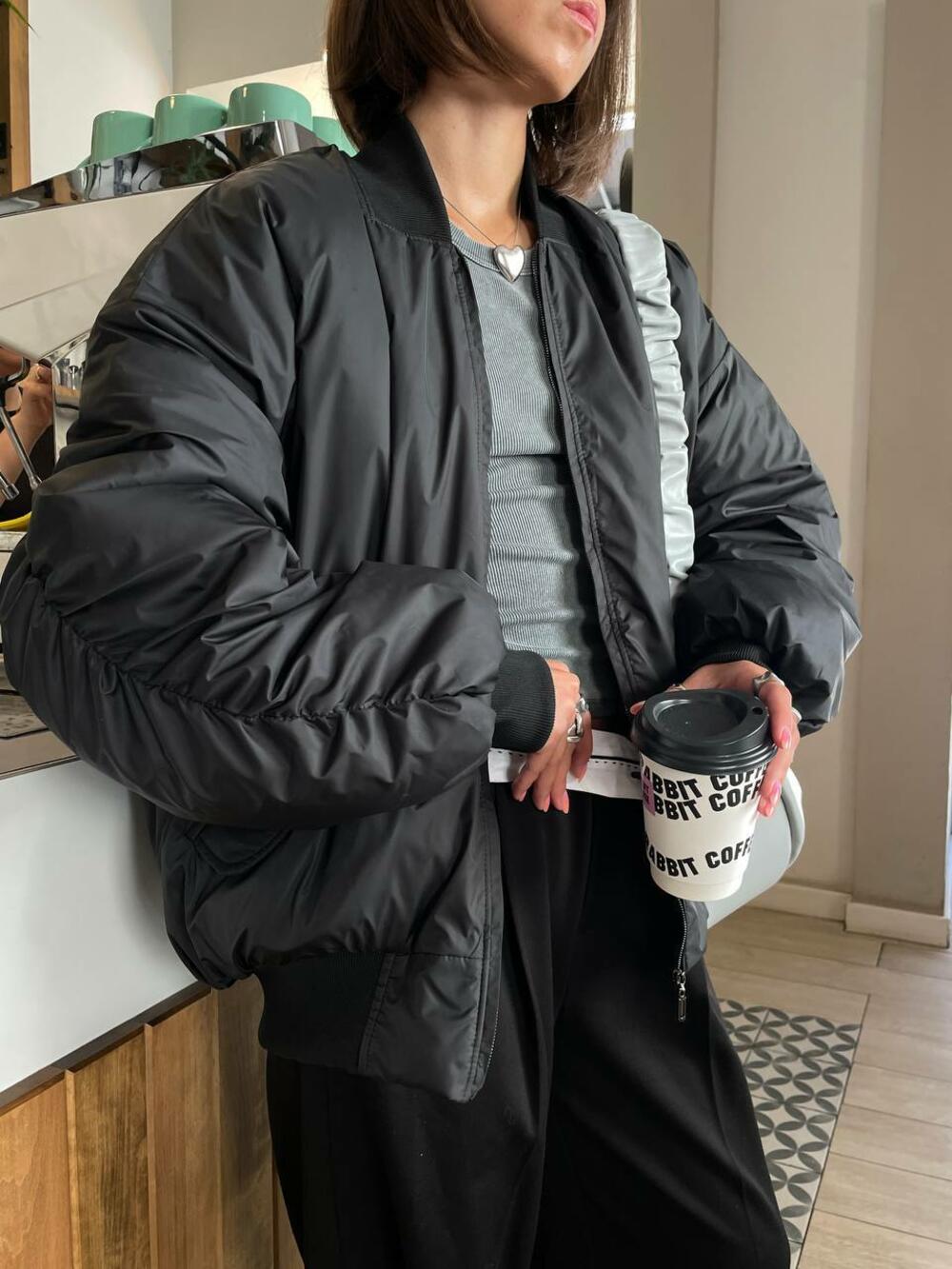 Зимовий бомбер чорний, l/xl