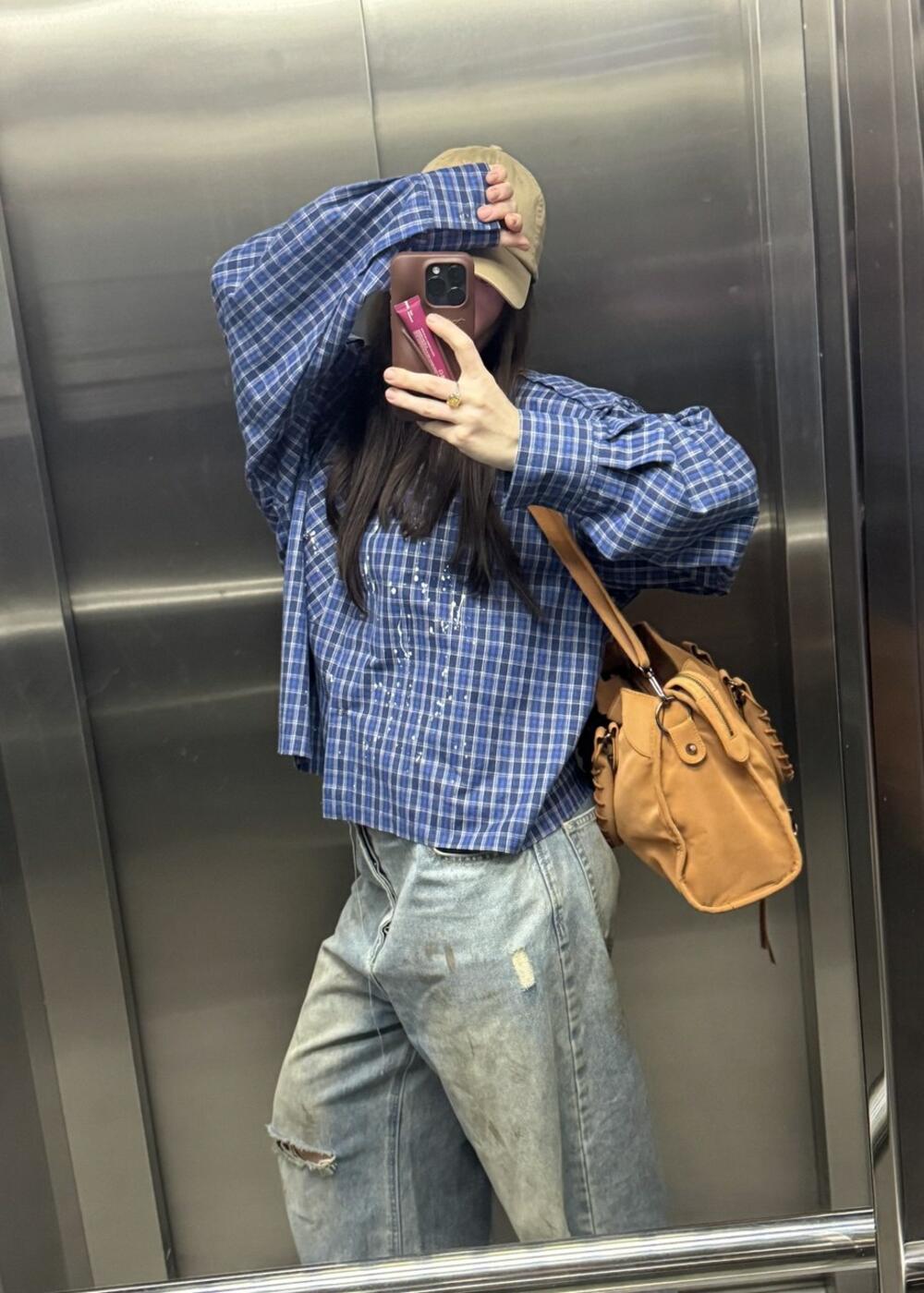 Синя кропнута сорочка у клітинку Універсал