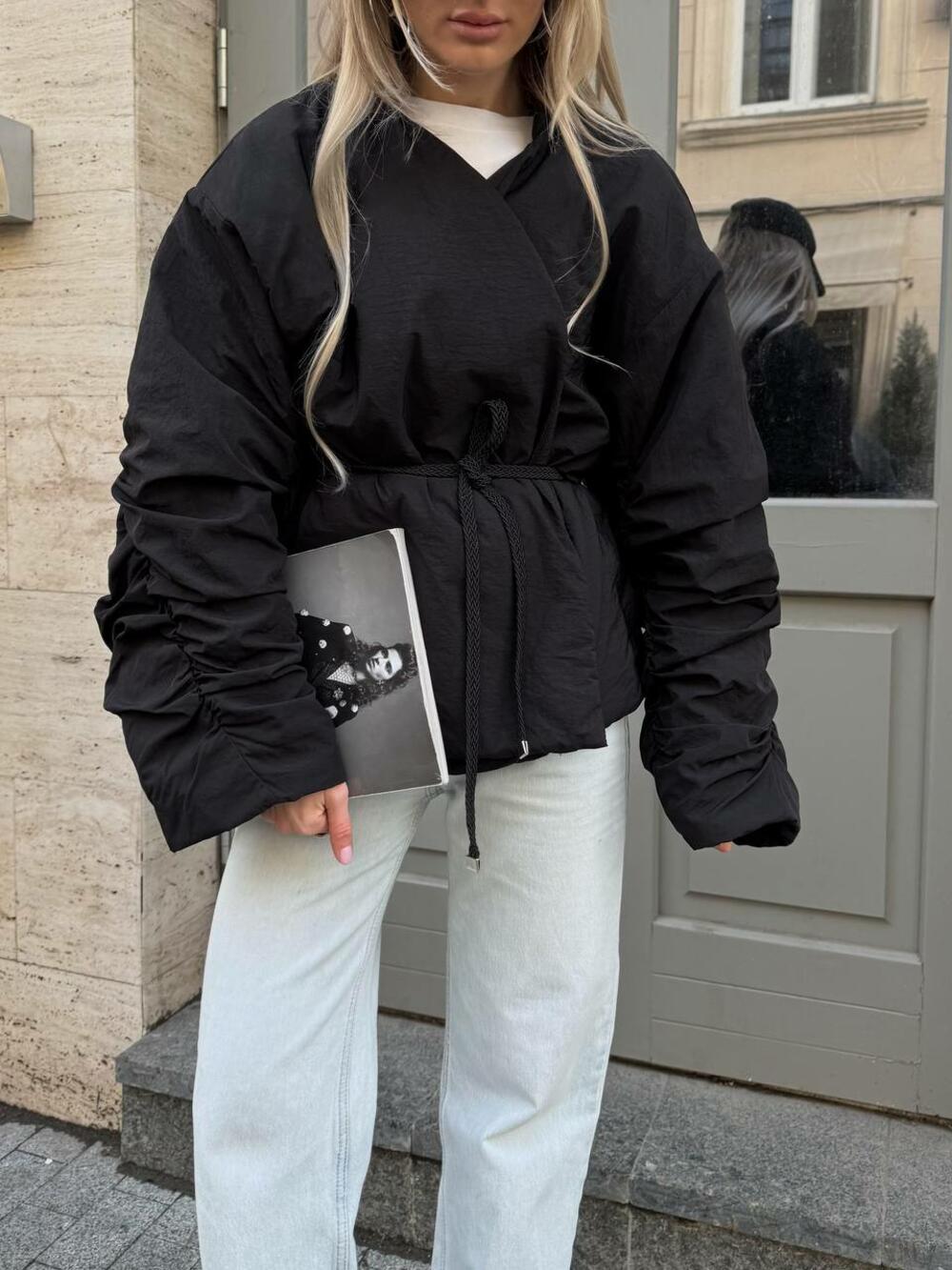 Бомбер-кімоно чорний, l/xl