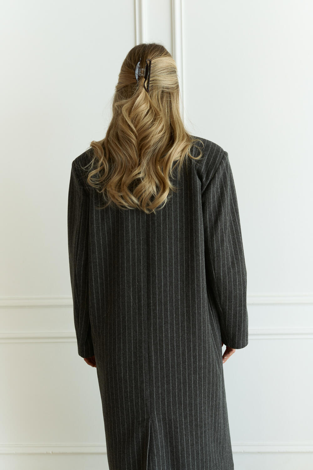 Сіре довге пальто у смужку сірий, Універсал