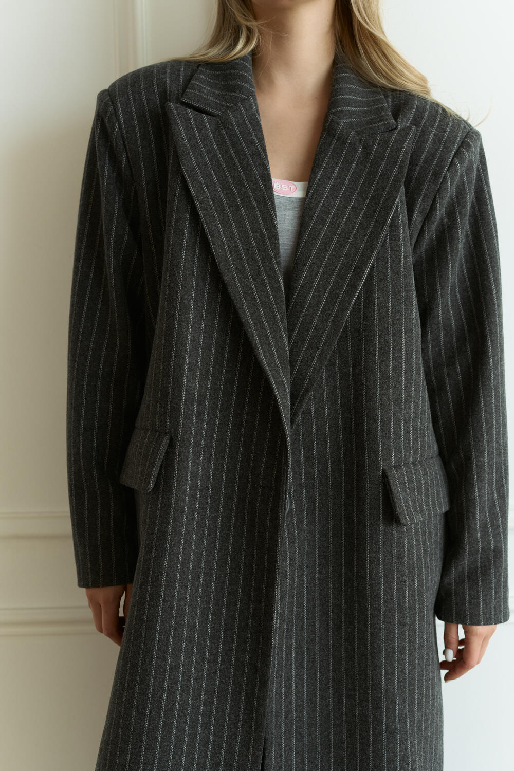 Сіре довге пальто у смужку сірий, Універсал