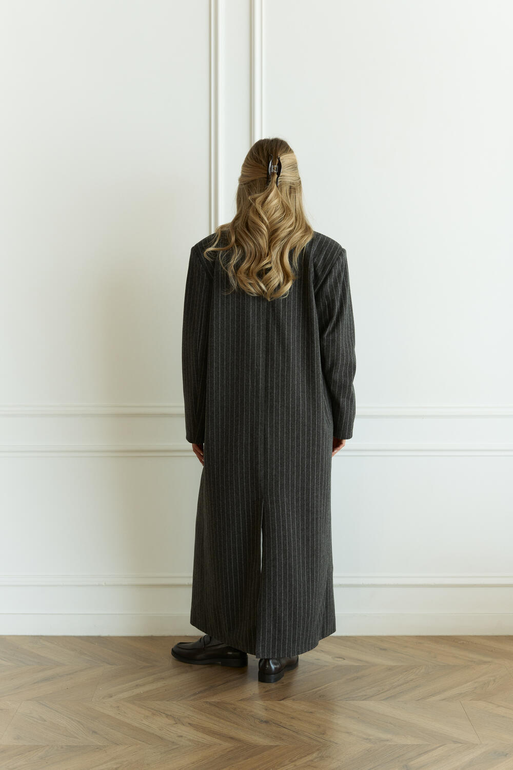 Сіре довге пальто у смужку сірий, Універсал