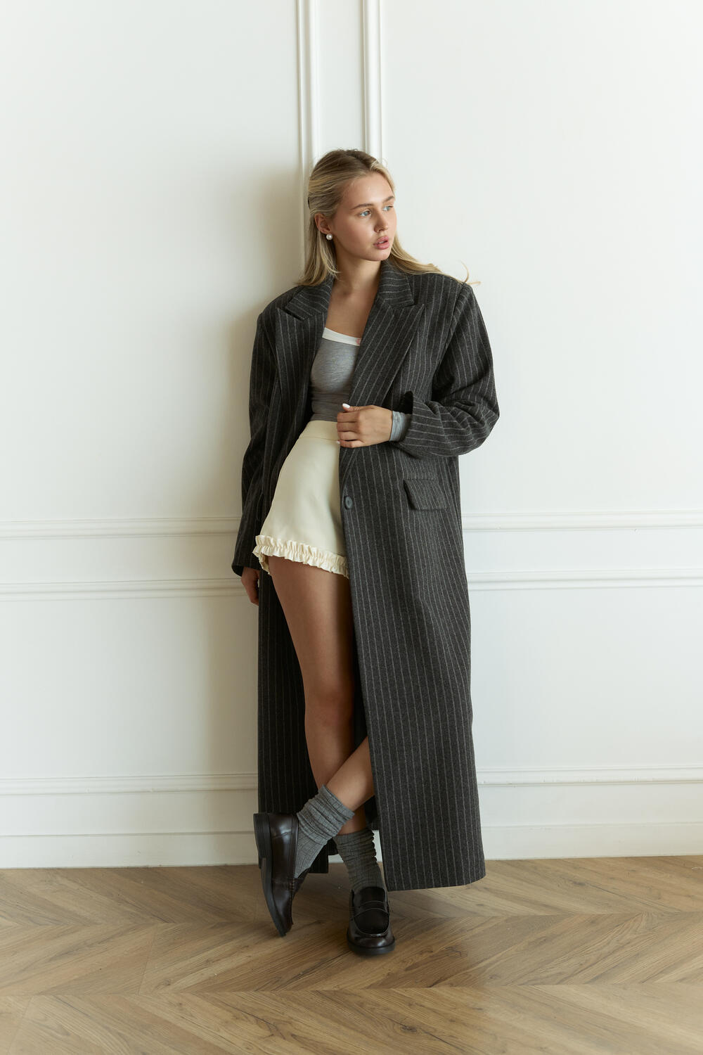 Сіре довге пальто у смужку сірий, Універсал