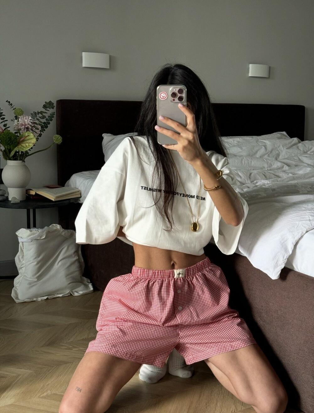 Червоні бавовняні шорти в клітинку 