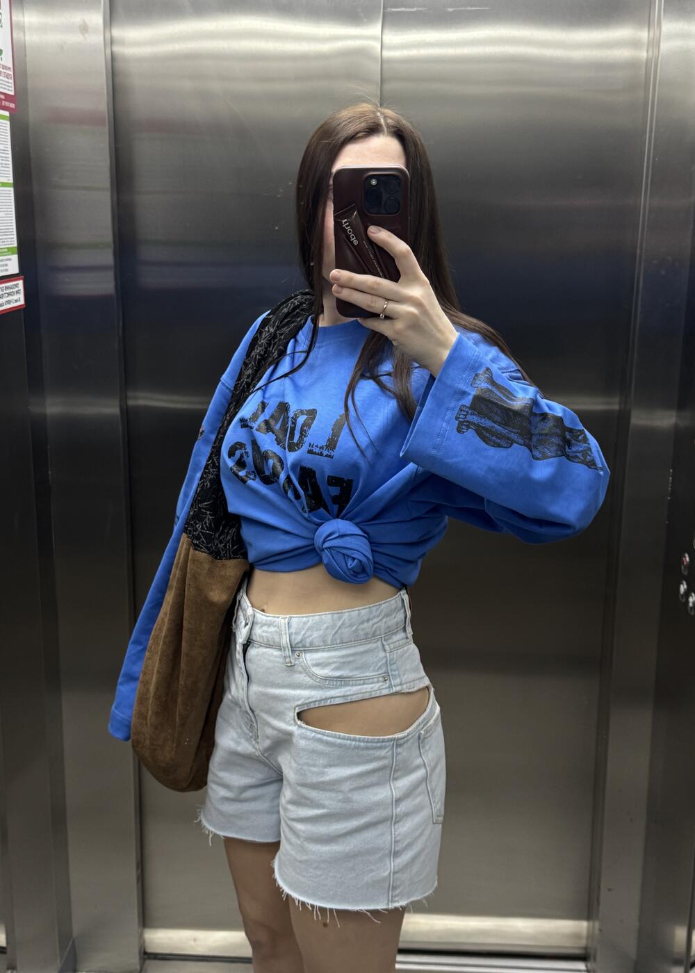 Side cut denim shorts Блакитний, 30