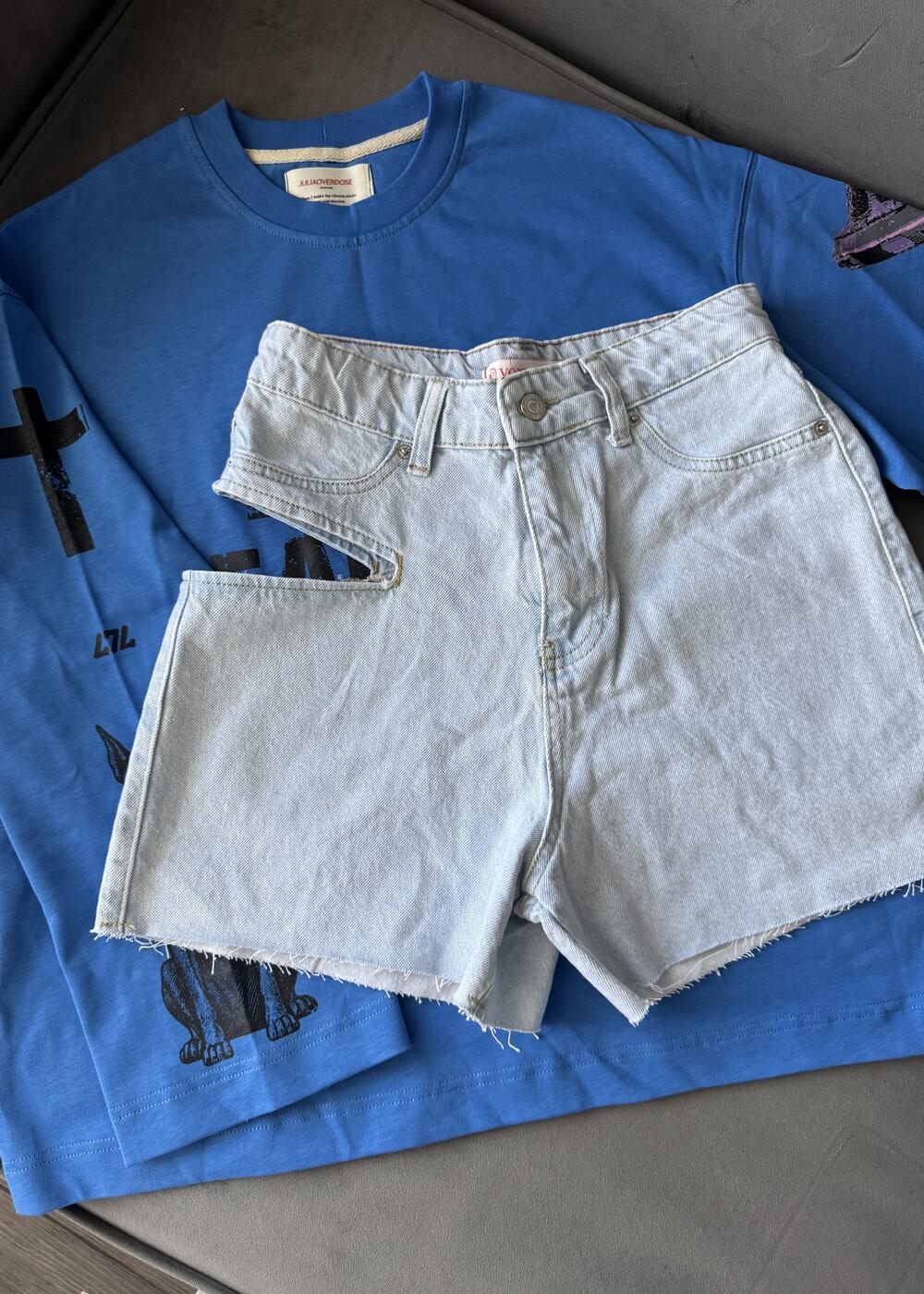 Side cut denim shorts Блакитний, 30