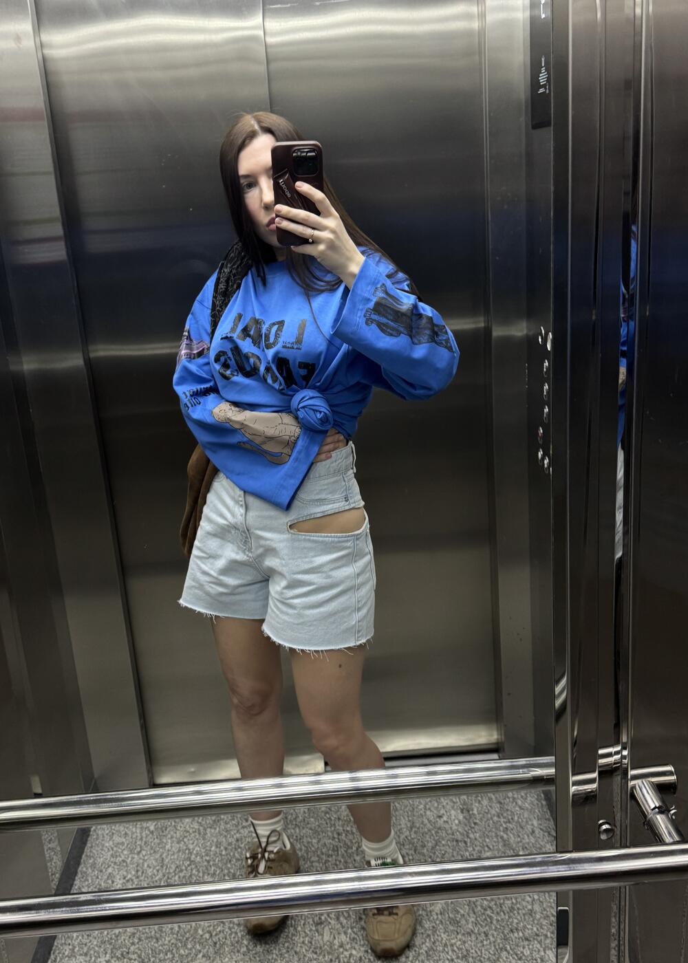 Side cut denim shorts Блакитний, 30