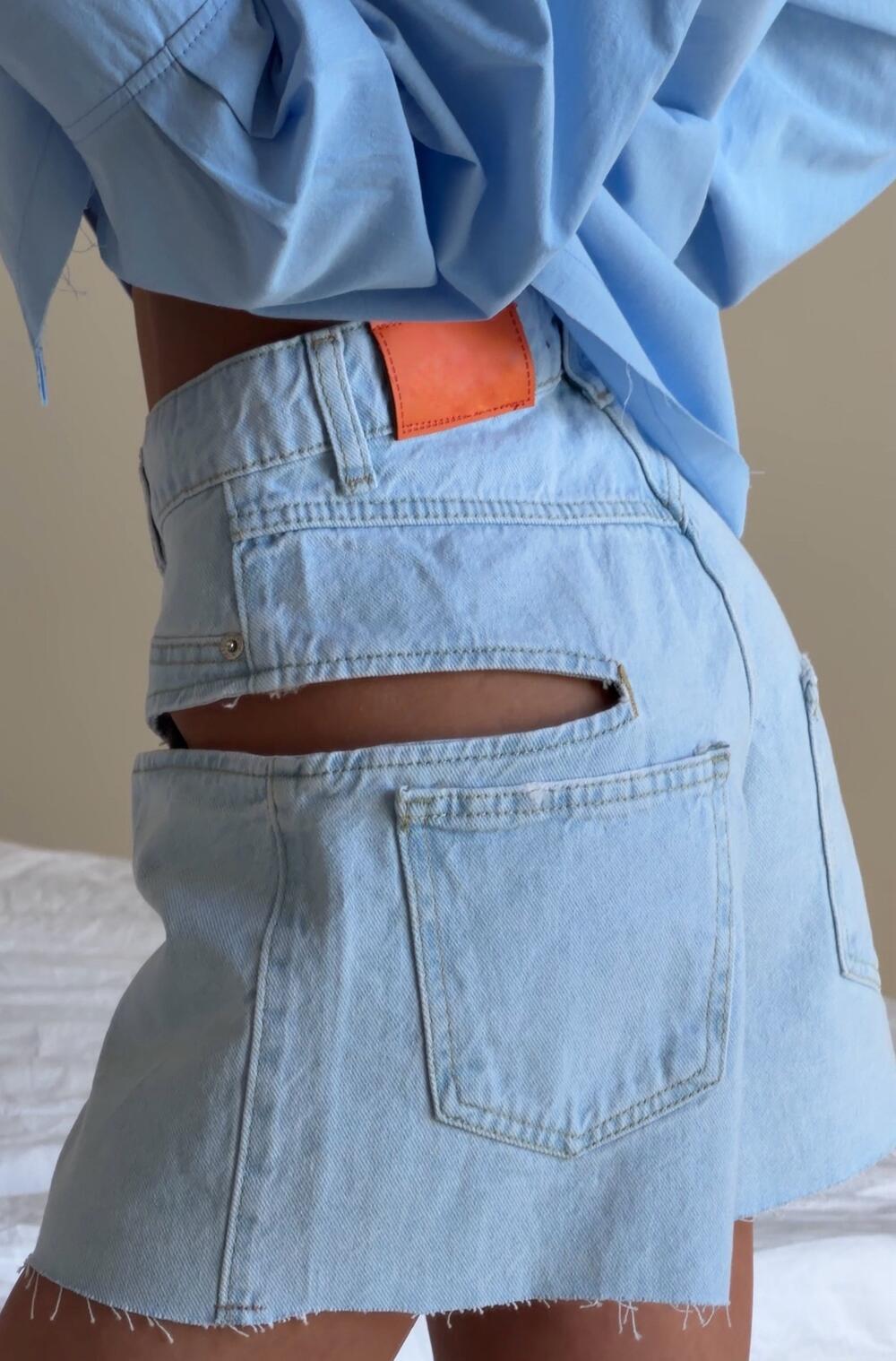 Side cut denim shorts Блакитний, 27